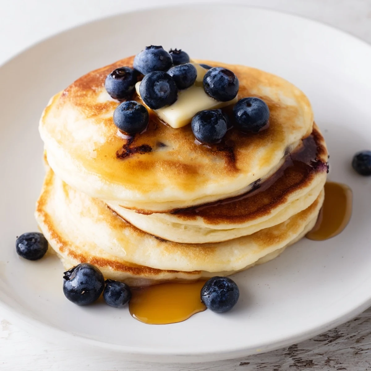 Fresh berries and a dusting of powdered sugar top these homemade Light and Fluffy Ricotta Pancakes.