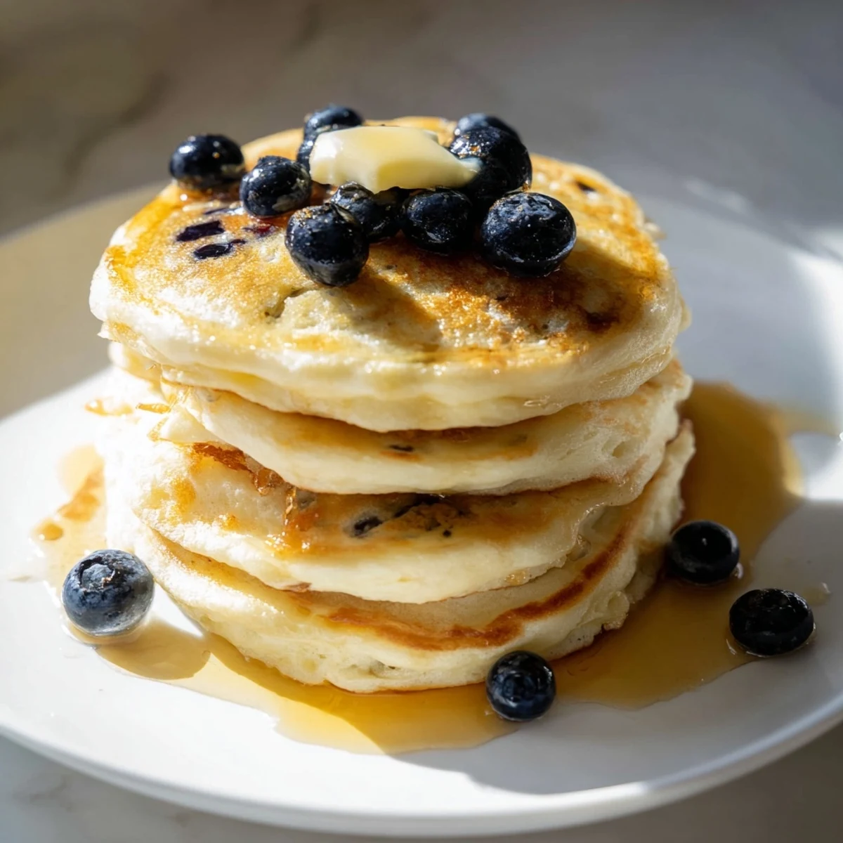 These airy Light and Fluffy Ricotta Pancakes, served warm, promise a delightful, fluffy breakfast experience.