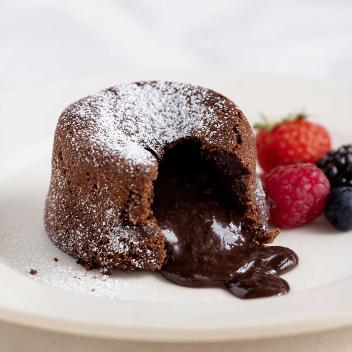 Warm, gooey center oozes from these Mini Chocolate Lava Cakes, ready to be enjoyed with ice cream.