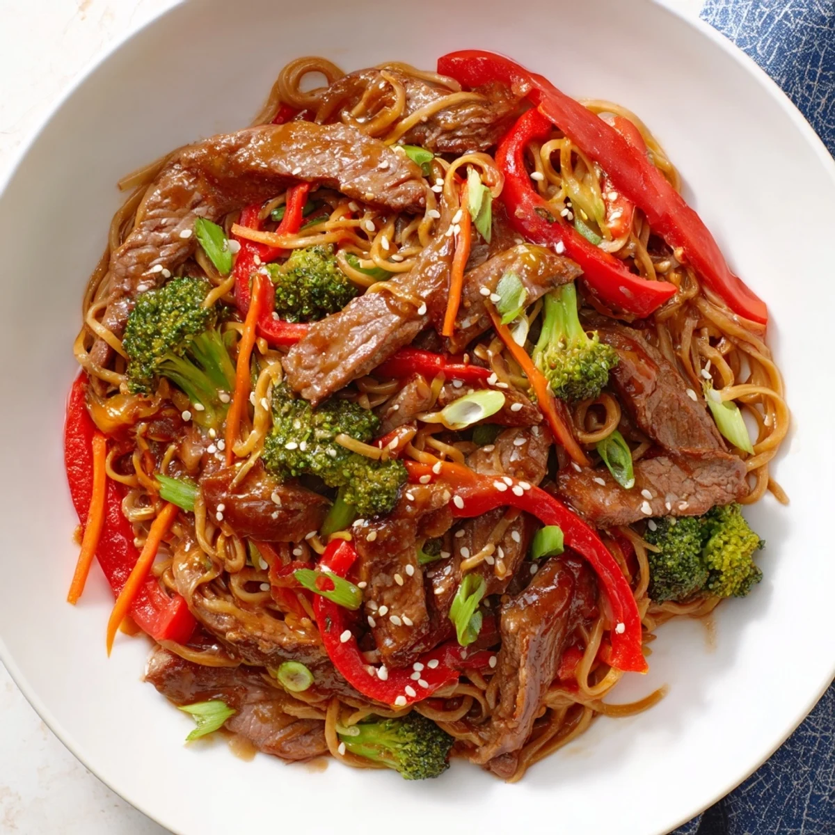 Steaming Easy Beef Stir-Fry with Lo Mein Noodles, a flavorful Asian-inspired meal with tender beef and veggies.