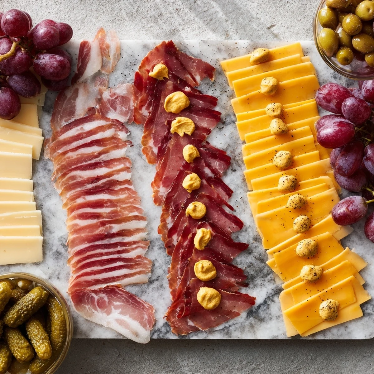 A modern presentation, the Industrial Slate showcases delicious charcuterie on a rustic, stone serving board.