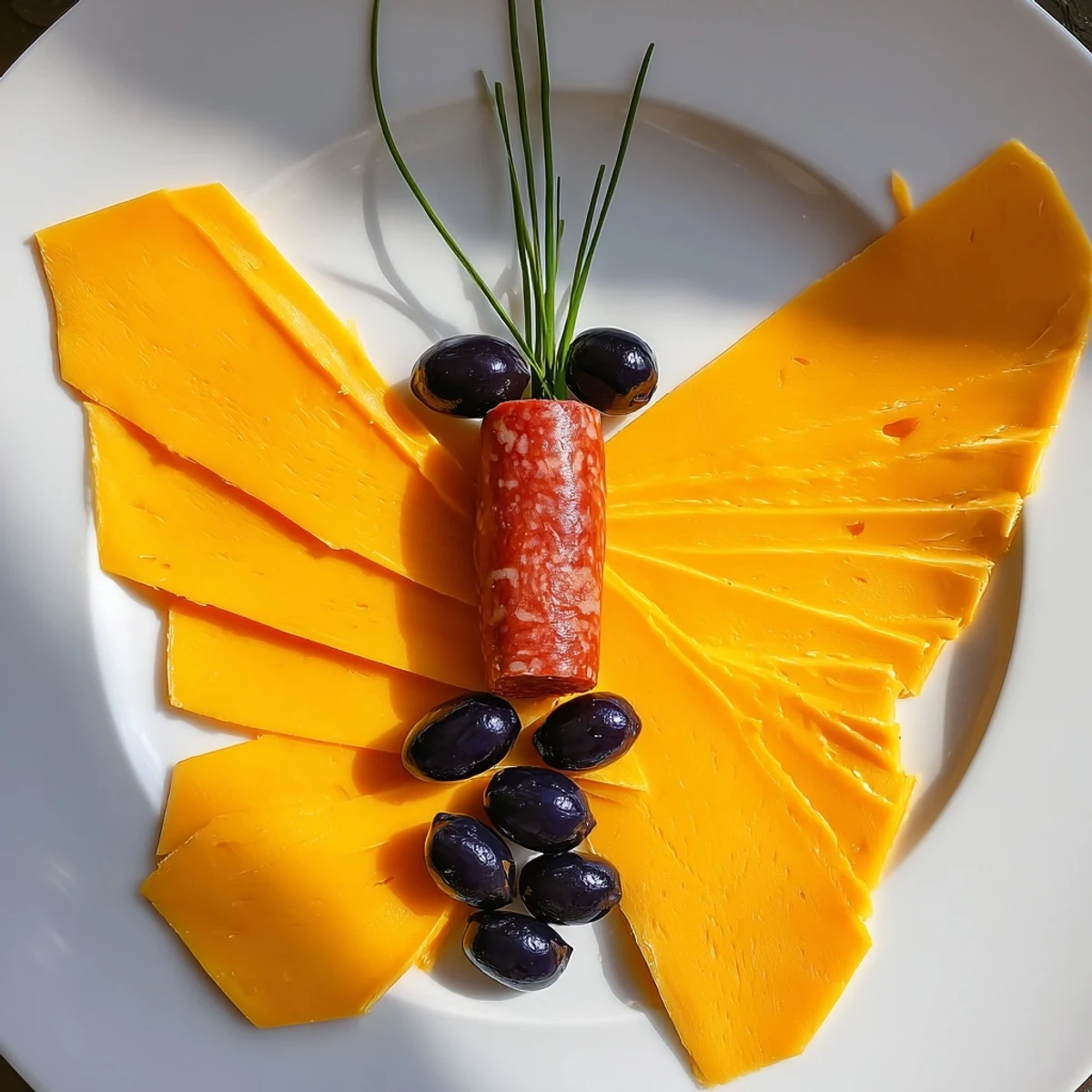 Salty black olives dot the orange cheddar in this fun and easy Butterfly Migration appetizer, ready in minutes.
