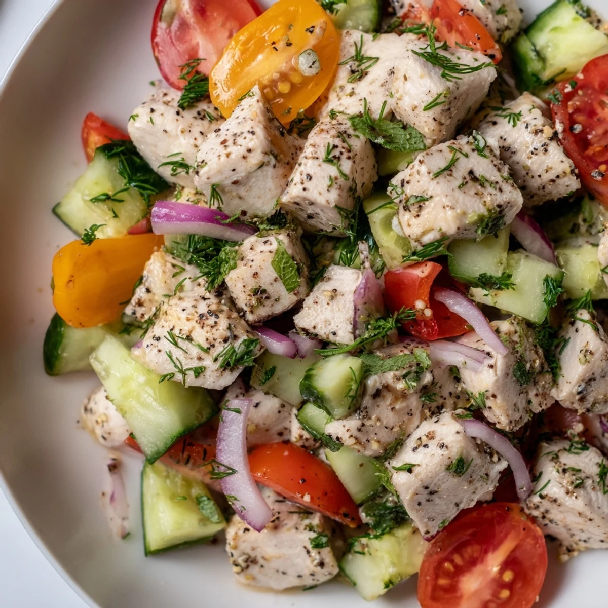 Fresh Cucumber and Chicken Clean Shaker bursting with vibrant vegetables and tender chicken pieces.