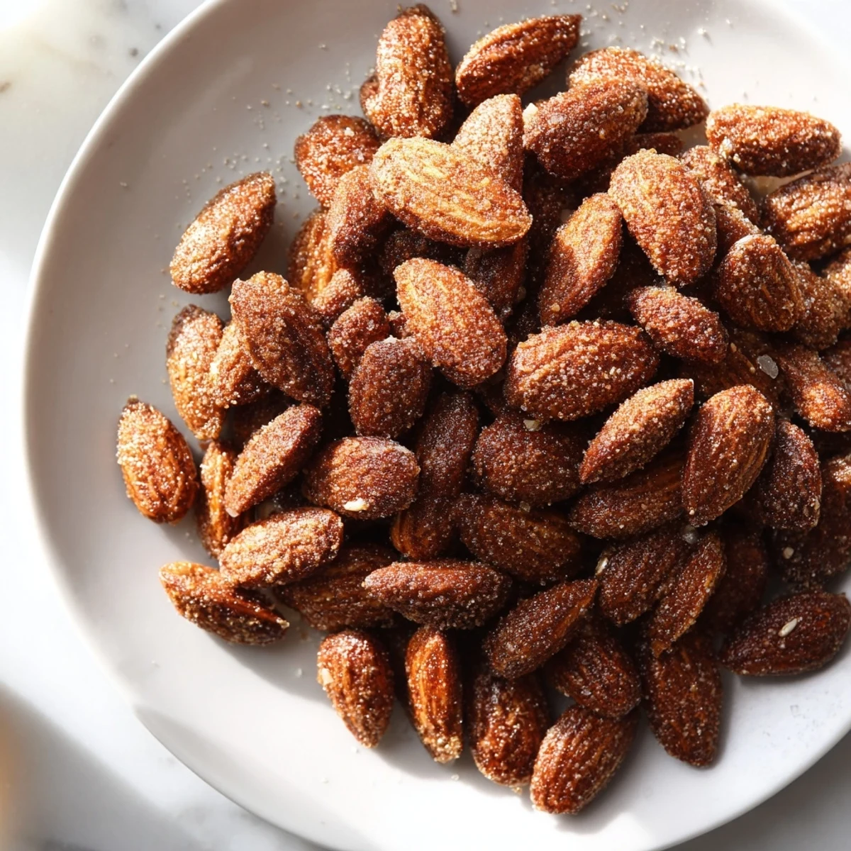Golden, crunchy cinnamon roasted almonds, perfect for snacking and sharing this holiday season at home.