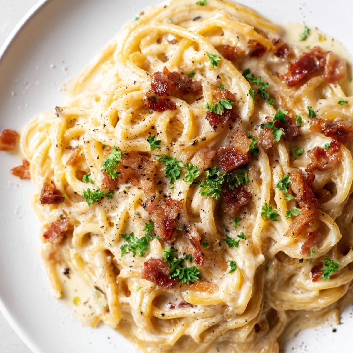 Steaming Ramen Carbonara Hack: see rich, yellow noodles coated in a creamy, cheesy sauce, ready to enjoy.