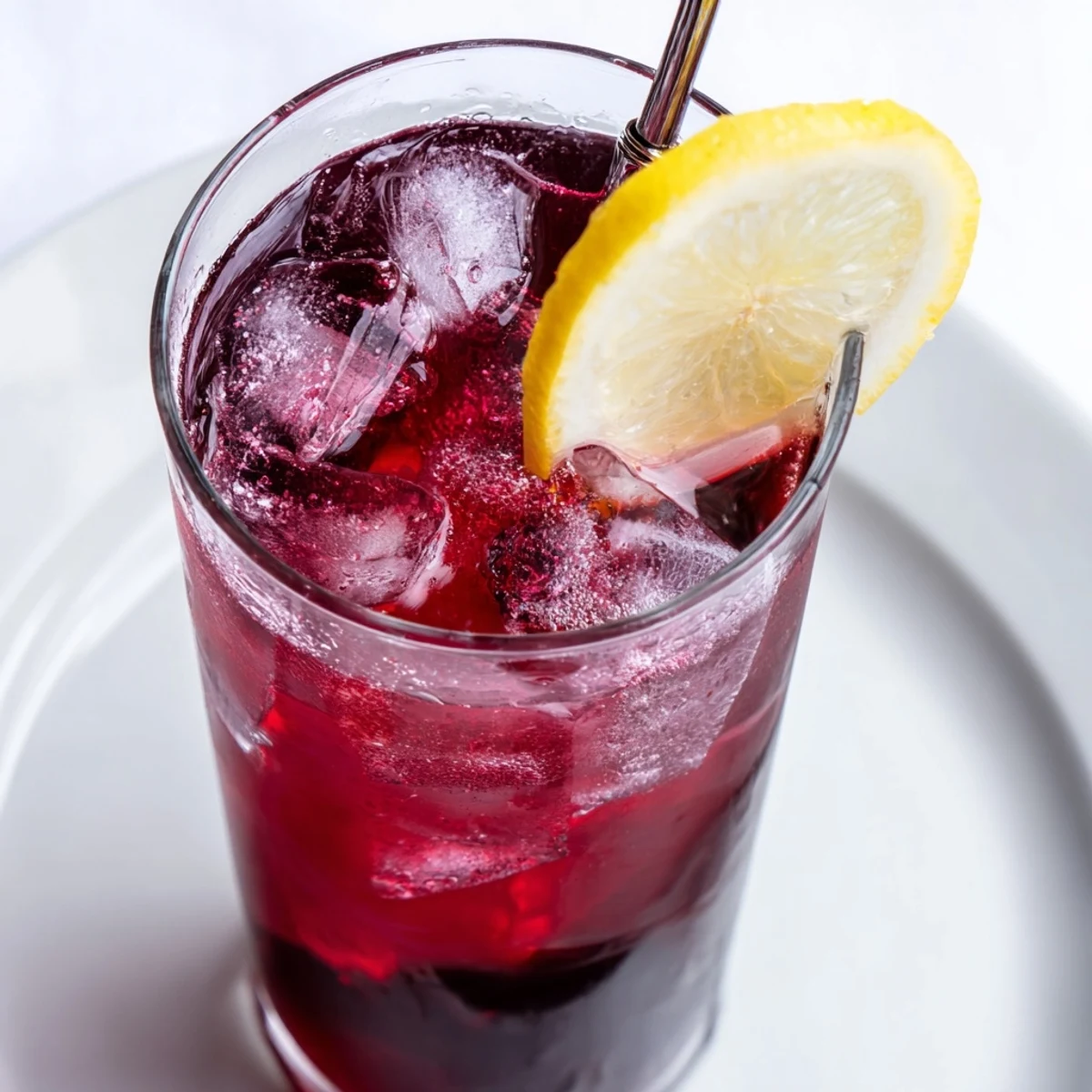 Deep red Sleepy Girl Mocktail, a refreshing blend of cherry juice and fizz, perfect for bedtime.