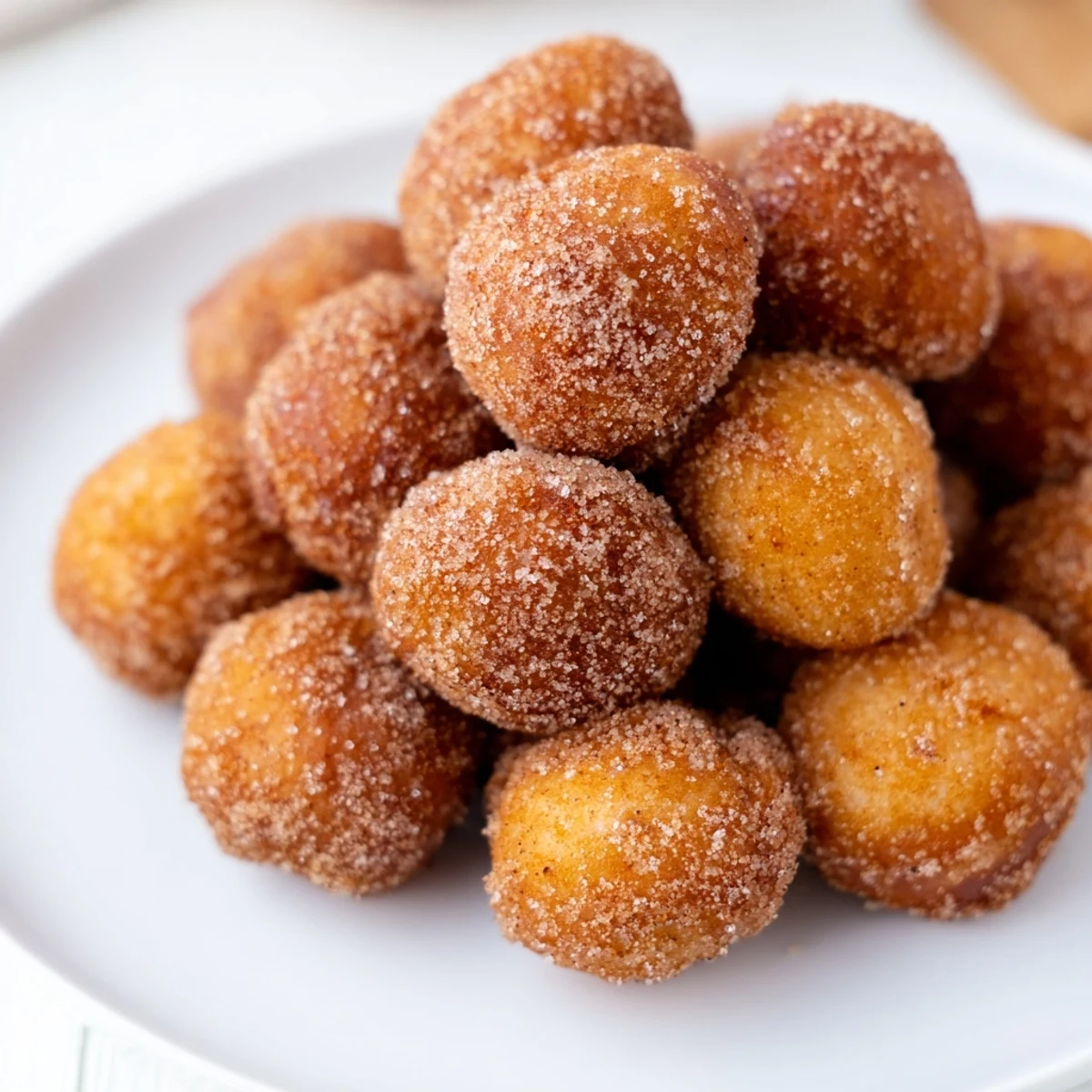 Air Fryer Cinnamon Donuts, golden brown and coated in cinnamon sugar, ready to be devoured.