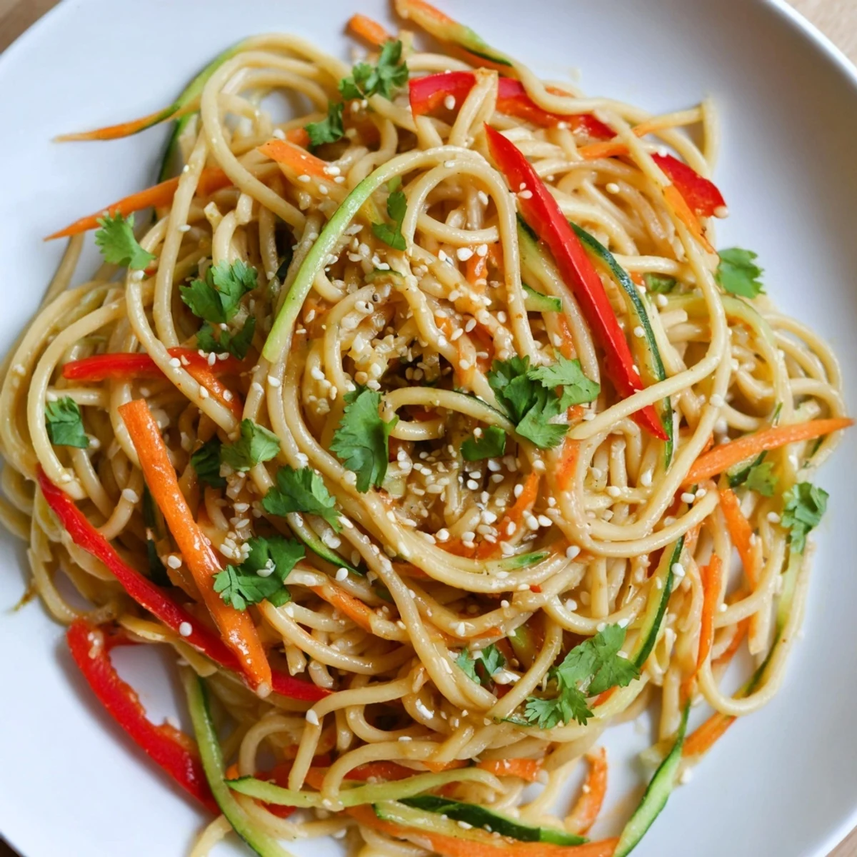 Delicious and refreshing Garlic Noodle Salad: cool noodles, garlic oil, and crunchy vegetables awaiting you.
