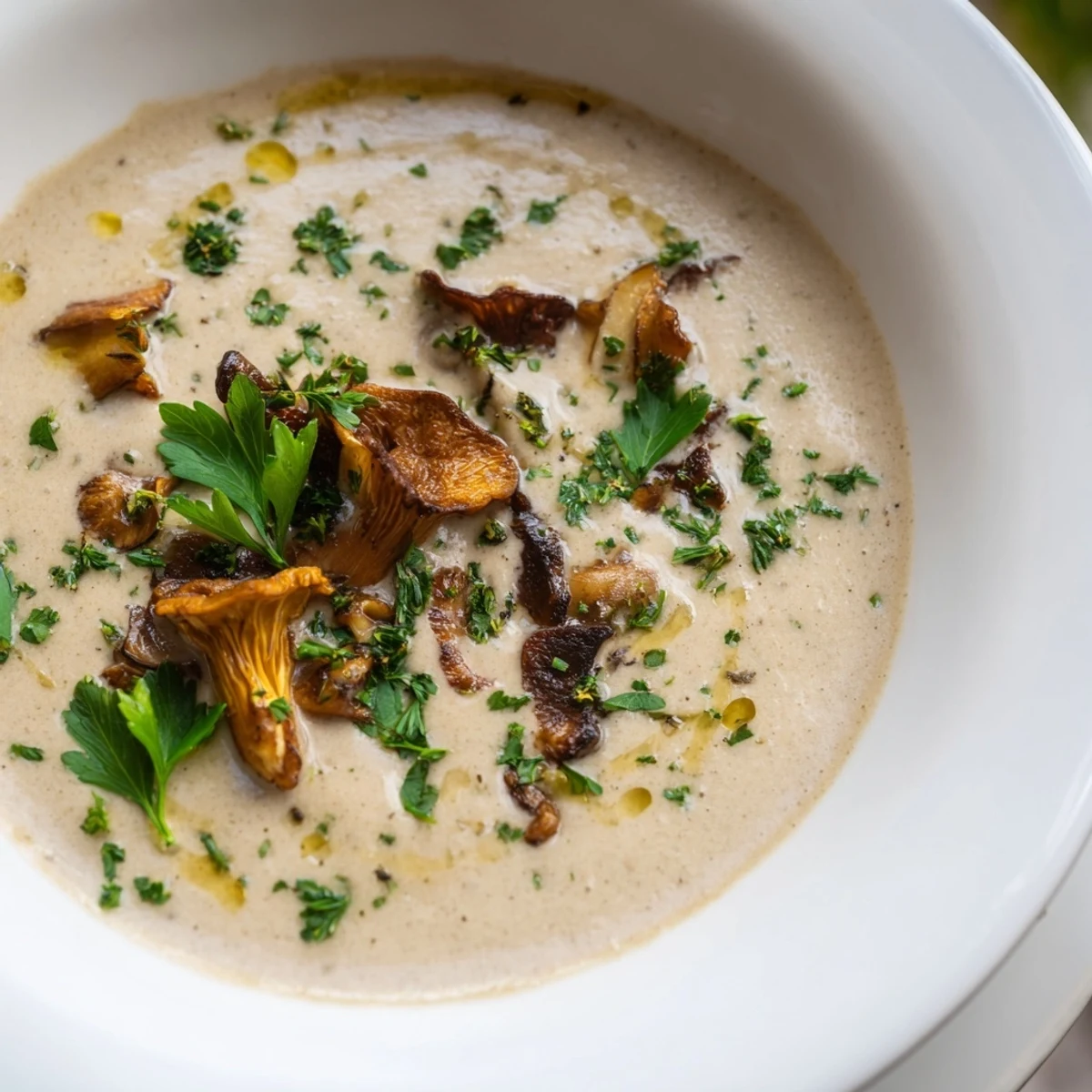 A swirl of rich, creamy texture in this delicious Creamy Mushroom Bisque, perfect for a cozy dinner.