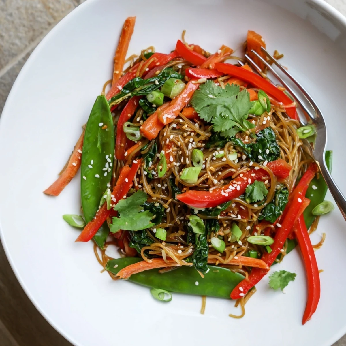 Quick, low-calorie kelp noodle stir-fry served with fresh lime and cilantro.