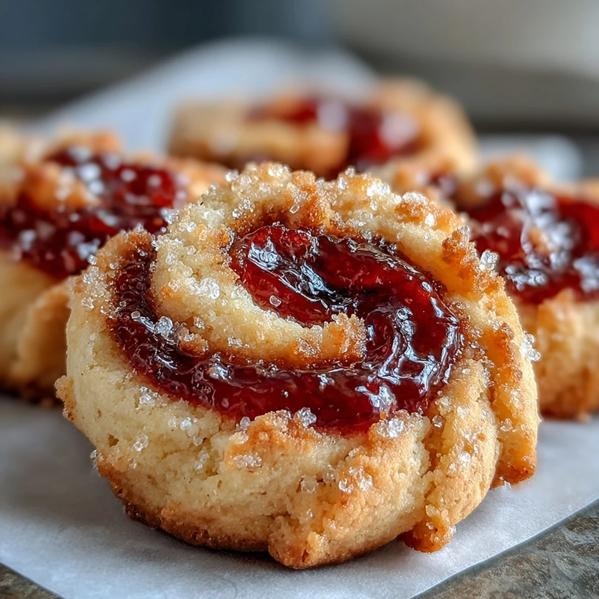 Perfectly sliced Raspberry Swirl Shortbread Cookies display a tender crumb and a bright dollop of jam for a sweet bite.