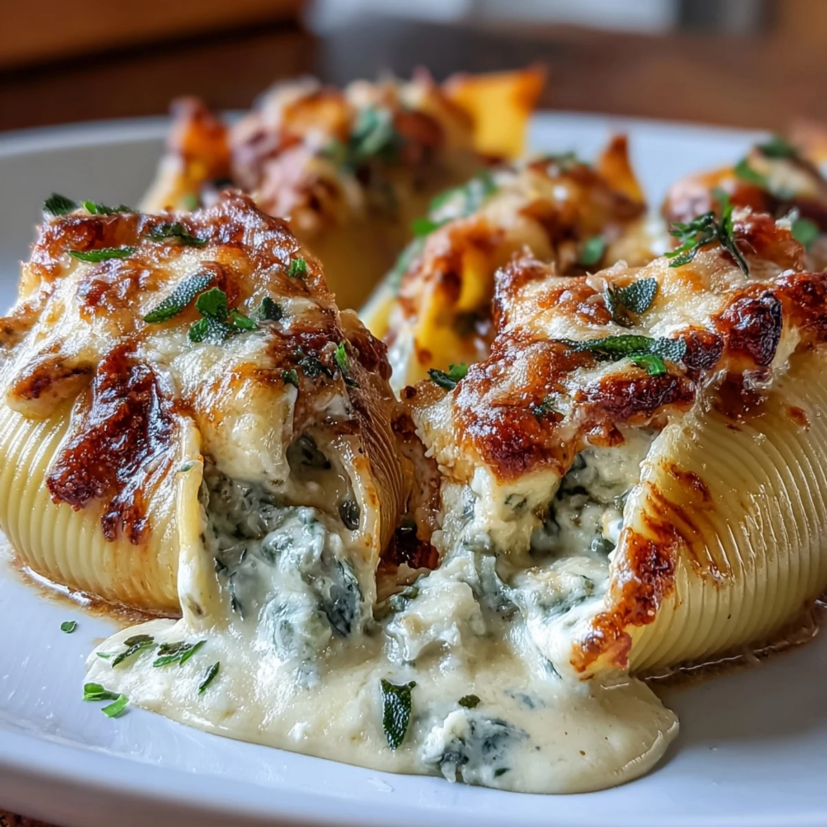 Garnished with crispy sage leaves and extra Parmesan, these Pumpkin & Gouda Stuffed Shells make a cozy autumn dinner.