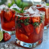 Vibrant strawberry basil lemonade mocktail pitcher, perfect for summer gatherings, with fresh fruit and herbs.  