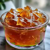 Bright dandelion jelly with lemon zest and honey, spread on warm buttered toast with a golden, glossy finish.