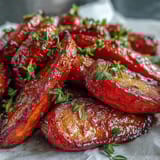 Honey Glazed Roasted Carrots with Thyme: golden roasted carrots glistening with honey and fresh thyme—perfect for holiday tables.