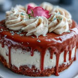 Showcase of Bridal Shower Rosé Velvet Cake, ready for a slice.