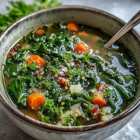 Steaming bowl of Swiss Chard Soup with Parmesan, ready to serve alongside crusty bread for a comforting meal.