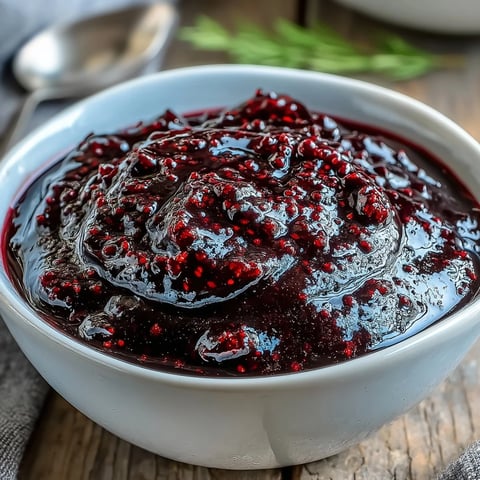 A glossy Black Currant Reduction drizzled over roasted duck breast, garnished with fresh thyme and cracked pepper.