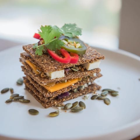 Delicious Southwest Mesa piled high with assorted cheeses, crackers, and optional jalapeños for added zest.