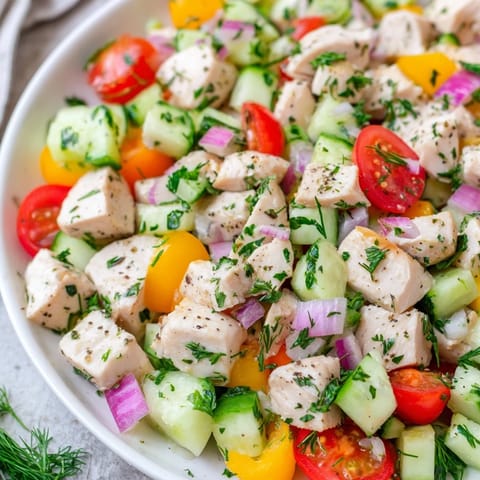 Shredded chicken and crisp cucumber showcase the light flavors of this Clean Shaker recipe.