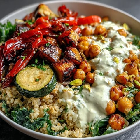 Green steamed kale and spiced chickpeas are layered over a savory grain base, ready for a nutritious meal prep lunch.