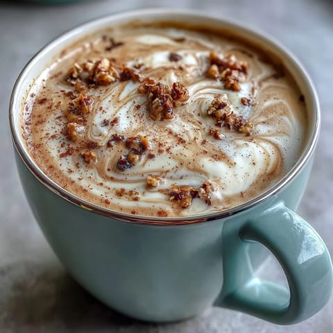 Creamy dandelion tea latte with oat milk and vanilla, frothed to perfection and dusted with cinnamon.