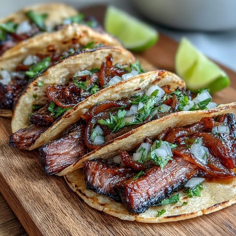 Smoked brisket tacos piled high with tangy pickled red onions and fresh cilantro.