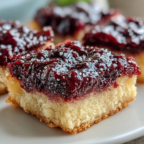 Golden blackberry lemon bars with a buttery shortbread crust, ready to slice.