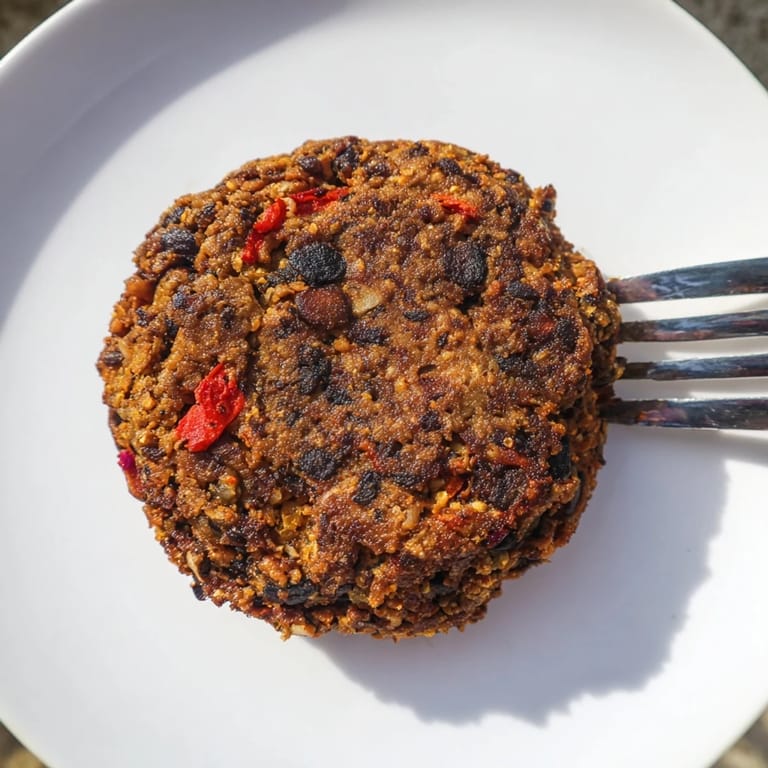Delicious, spiced black bean burgers sizzling in a pan, promising a flavorful, vegetarian meal.