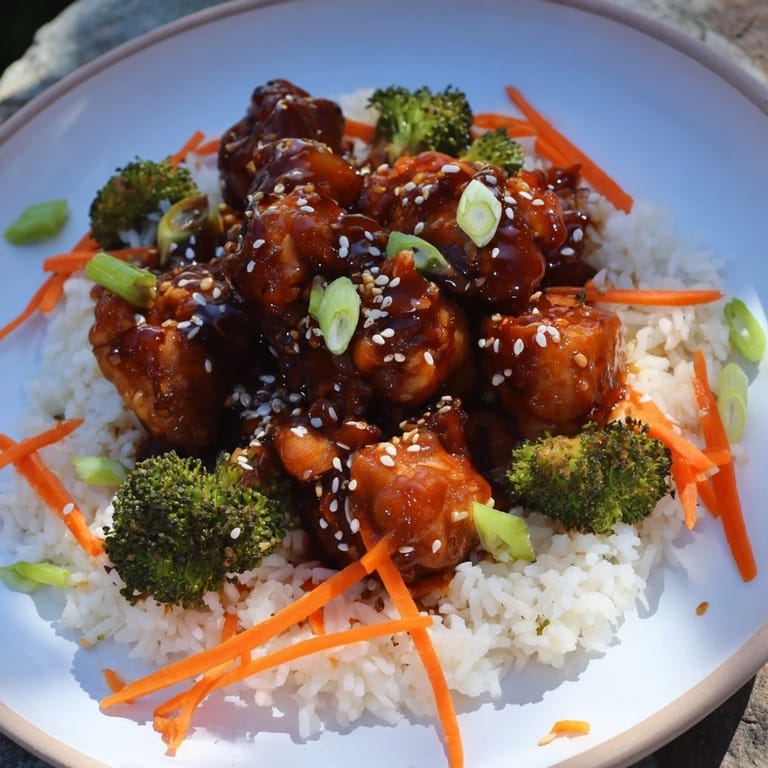 A steaming bowl of Easy 20-Minute Chicken Teriyaki with tender chicken, rice, and colorful vegetables.