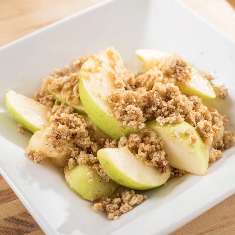A comforting photo: a baked Rustic Apple and Cinnamon Crumb Bake, perfect with vanilla ice cream.