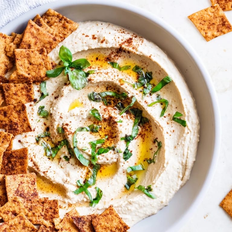This Sahara Dune meal features creamy hummus, pita chips, and a sprinkling of spice; delicious!