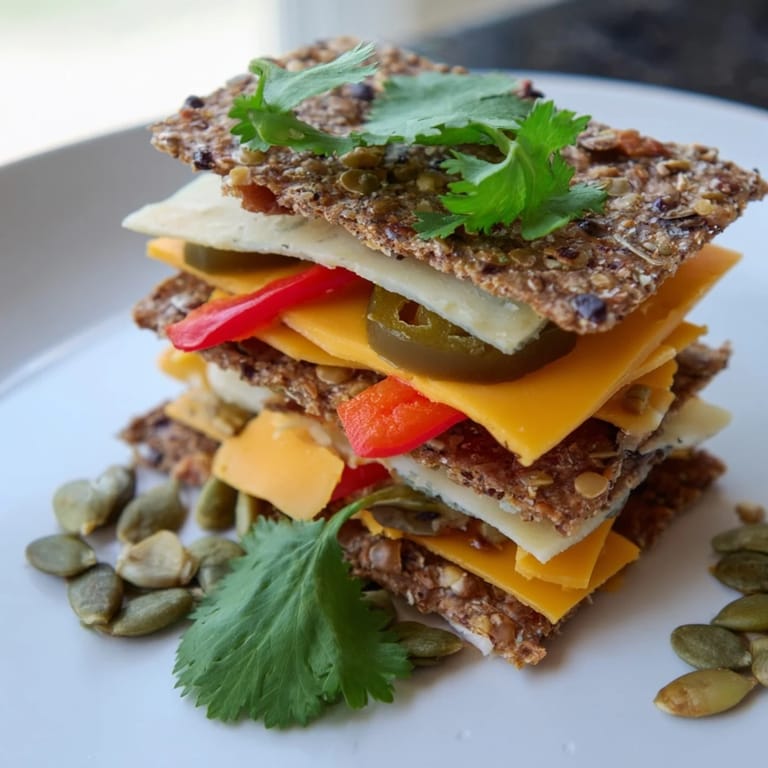 Savory Southwest Mesa appetizer with cheddar, pepper jack, and Monterey Jack cheese layers, ready to enjoy.