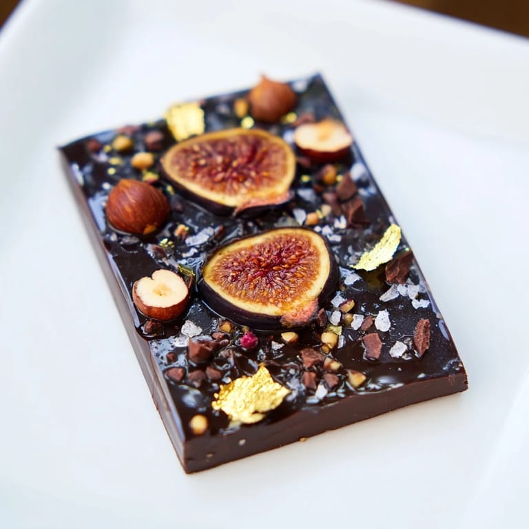 Close-up of the Midnight Mosaic; its dark chocolate with figs and olives looks divine, ready to serve.