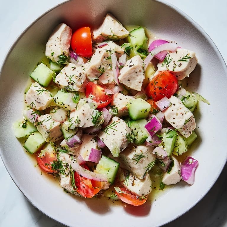 A close-up view of the colorful Cucumber and Chicken Clean Shaker salad, ready to enjoy.