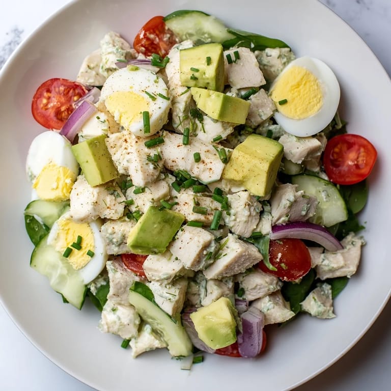 This High-Protein Chicken and Egg Salad features tender chicken and eggs with a tangy dressing, perfect meal prep.
