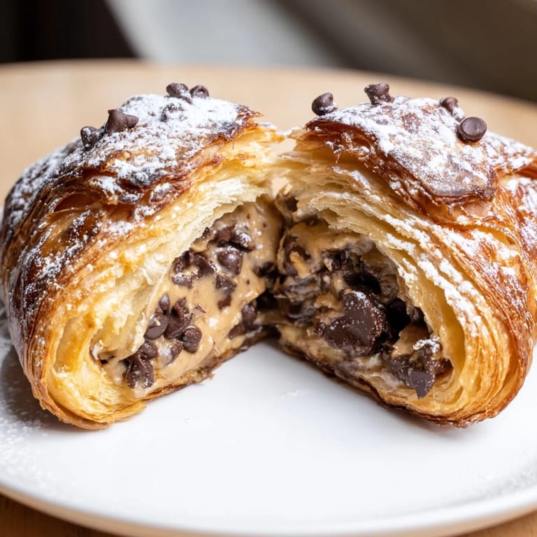 Imagine a warm, buttery Cookie Croissant with melted chocolate chips, perfect for dessert.