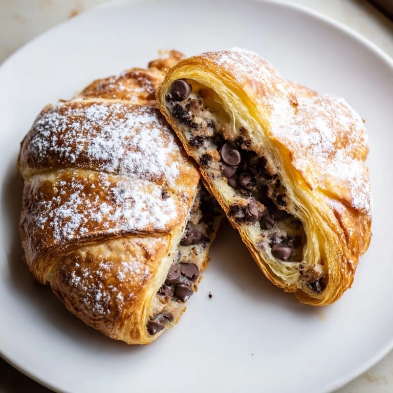 Freshly baked Cookie Croissant: a delicious pastry with a rich cookie filling, ready to eat.