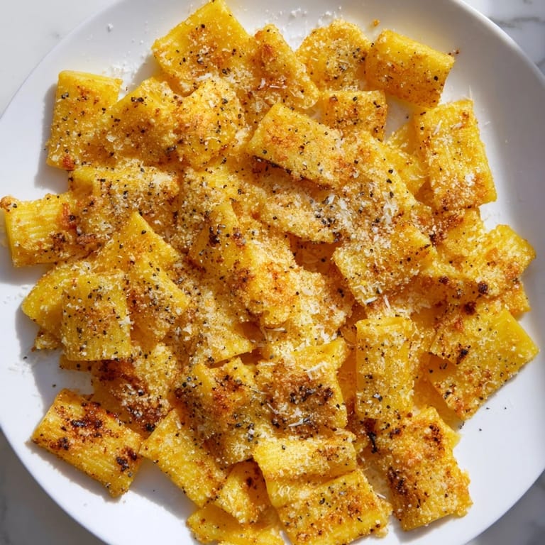 Air-fried Parmesan pasta chips ready to be devoured, offering a delightful crunch and cheesy flavor.