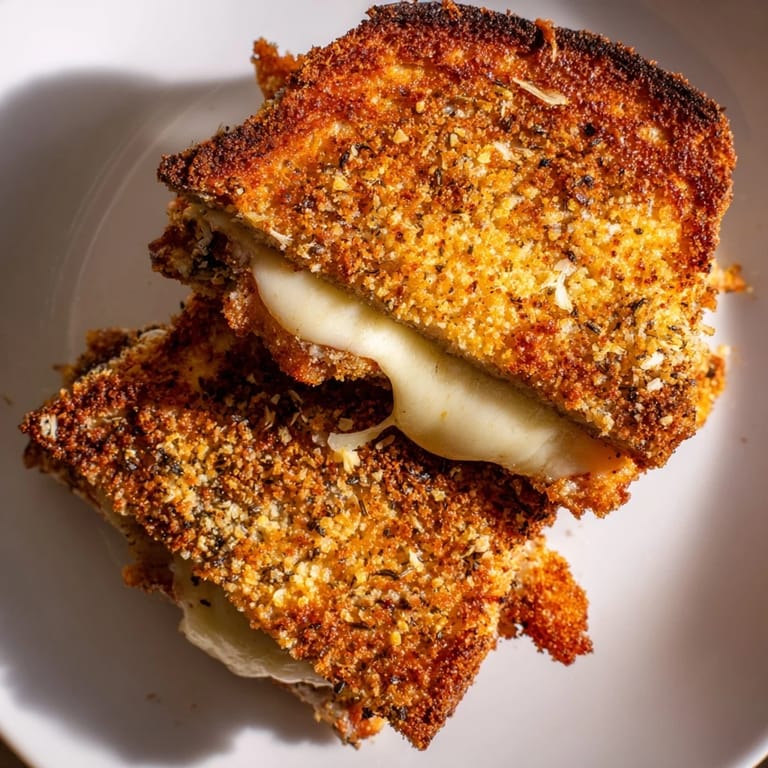 Mouthwatering visual: buttery grilled cheese sandwich overflowing with flavorful Crispy Parmesan Chicken Thighs.