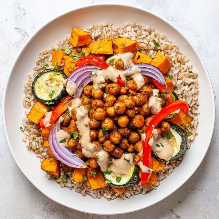 Imagine a satisfying Roasted Chickpea Buddha Bowl: roasted sweet potatoes alongside savory, toasted chickpeas.