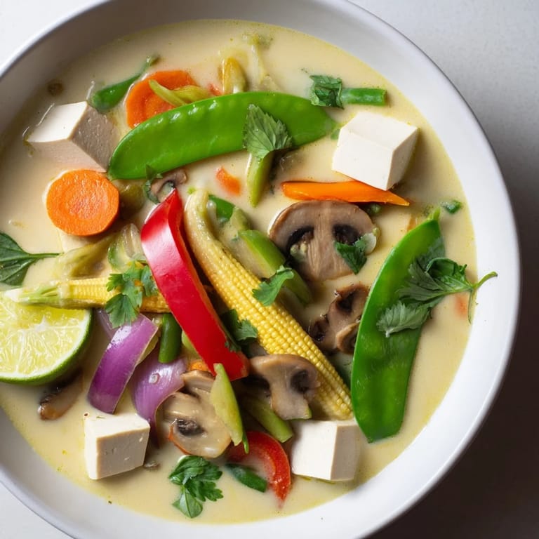 A comforting spoonful of creamy Thai Green Curry Coconut Soup, perfect for a cozy, delicious dinner.