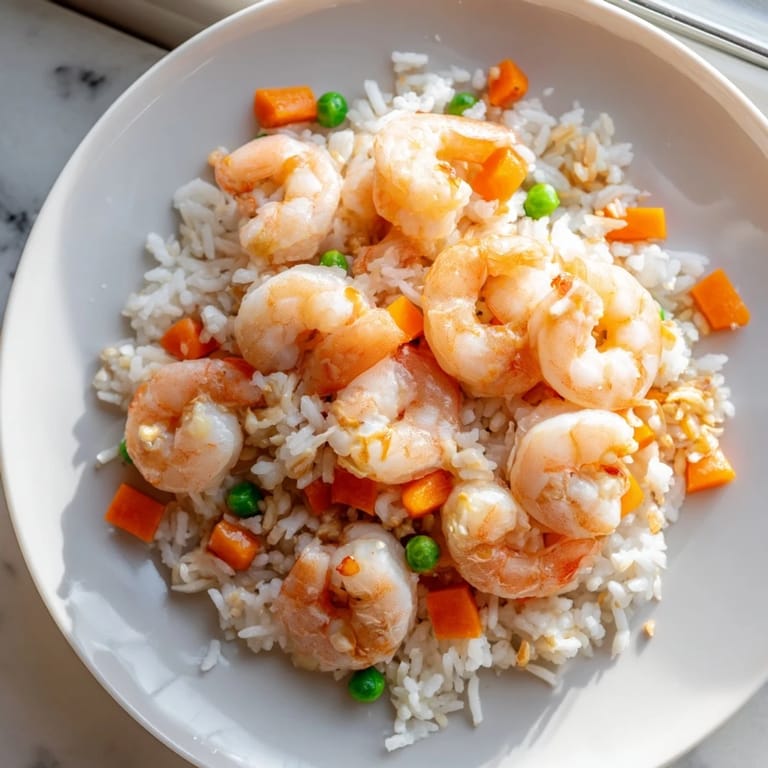 Golden-brown shrimp and aromatic garlic season this savory Shrimp Garlic Fried Rice, served hot with a zesty lime wedge for a bright, tangy finish.