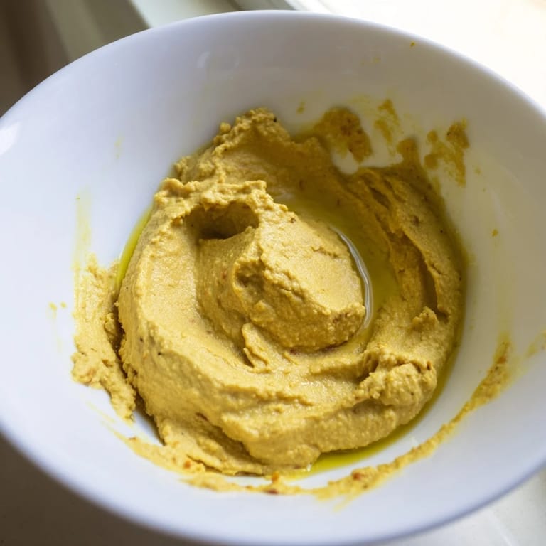 Chickpea Curry Paste in a rustic serving bowl, surrounded by fresh pita bread and colorful vegetable sticks for dipping.