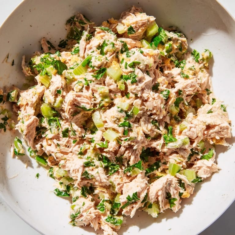 Spicy Zesty Tuna Salad served in a lettuce cup garnished with parsley, perfect for a light lunch.