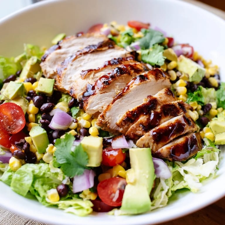 Honey lime chicken taco salad with charred chicken, fresh cilantro, and zesty dressing on romaine.