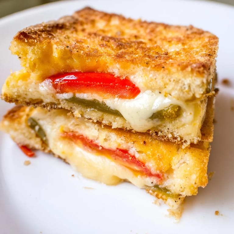 A close-up of Pepper Jack & Tomato Grilled Cheese, highlighting ripe tomato slices and melted cheese on thick-cut jalapeño bread.