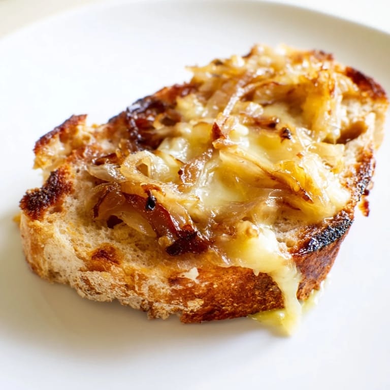 A gourmet Caramelized Onion & Gruyère Grilled Cheese served on a wooden board, paired with a fresh green salad and tomato soup.