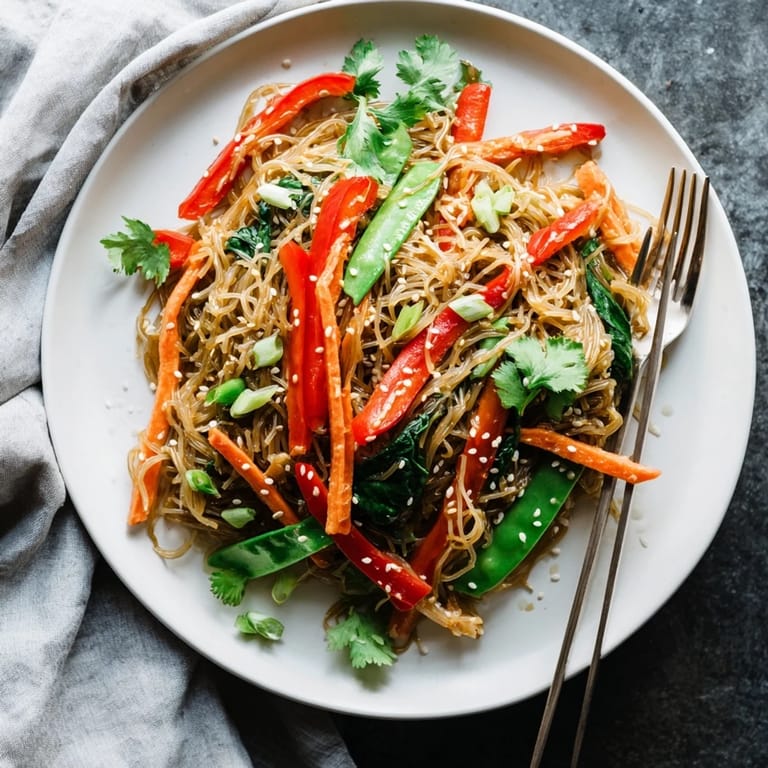 Vibrant stir-fry with snap peas, bell peppers, and a light sesame dressing. 