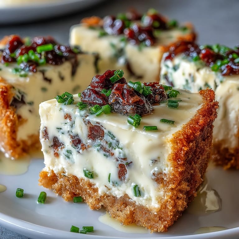 This Kalamata cheesecake appetizer features a creamy, tangy filling with chopped olives, served chilled with fresh parsley.  